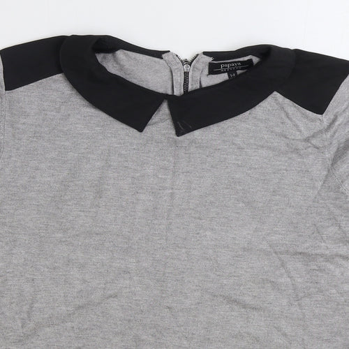 Papaya Womens Grey Collared Viscose Pullover Jumper Size 14