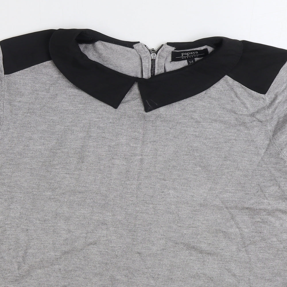 Papaya Womens Grey Collared Viscose Pullover Jumper Size 14