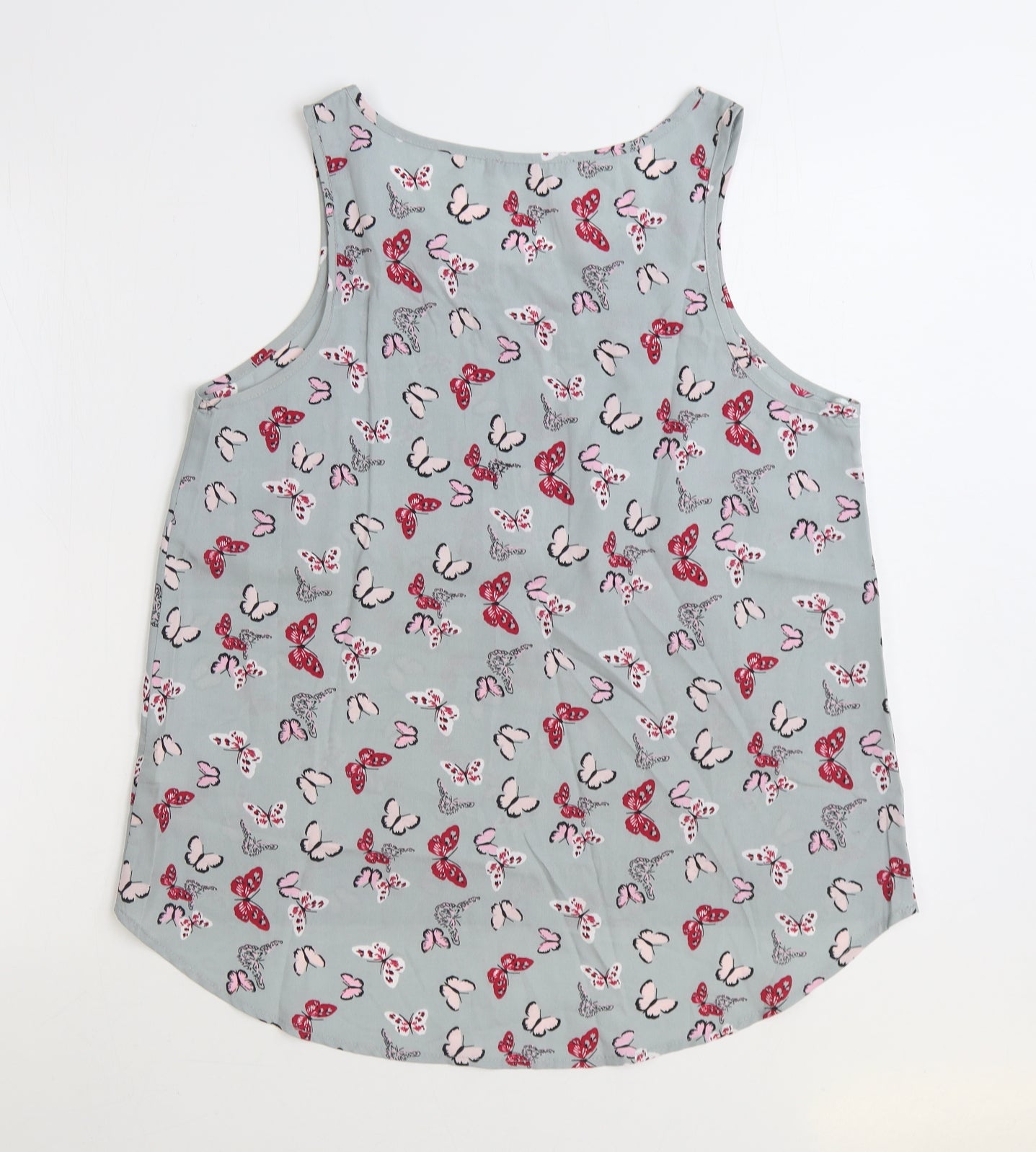 Atmosphere Womens Blue Geometric Polyester Basic Tank Size 14 Scoop Neck - Butterfly