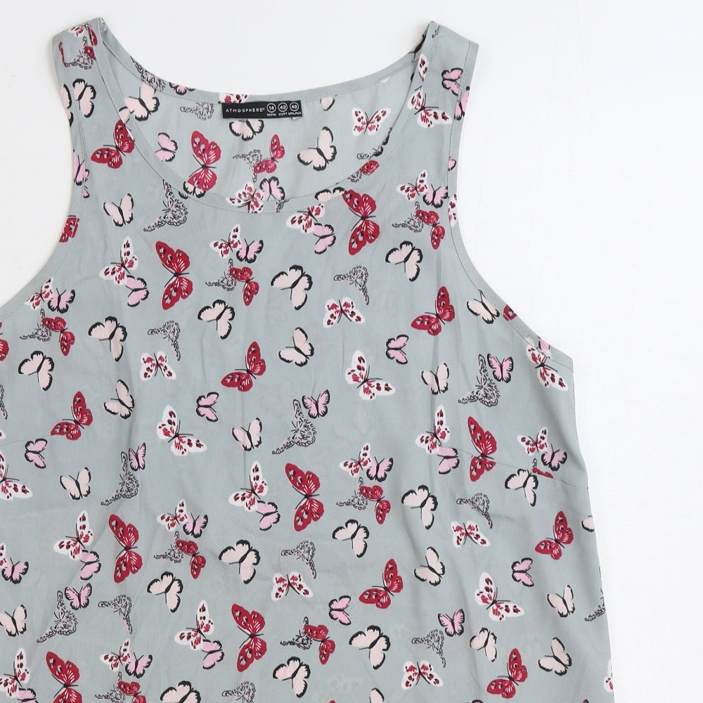 Atmosphere Womens Blue Geometric Polyester Basic Tank Size 14 Scoop Neck - Butterfly