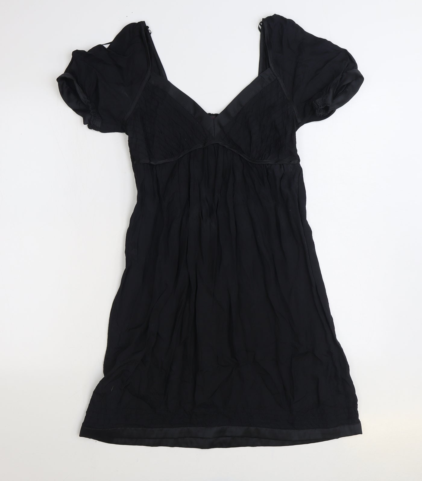 Miss Selfridge Womens Black Viscose A-Line Size 12 Scoop Neck Pullover - Shirred