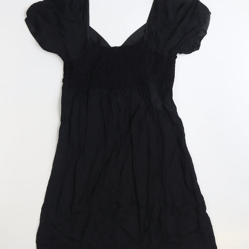 Miss Selfridge Womens Black Viscose A-Line Size 12 Scoop Neck Pullover - Shirred