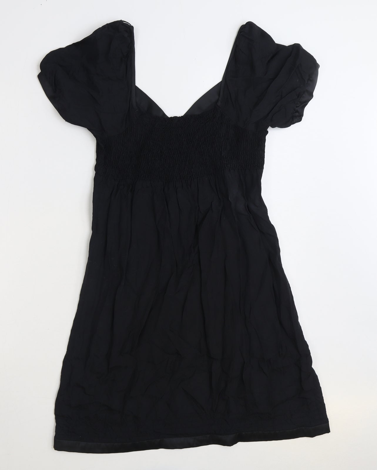 Miss Selfridge Womens Black Viscose A-Line Size 12 Scoop Neck Pullover - Shirred