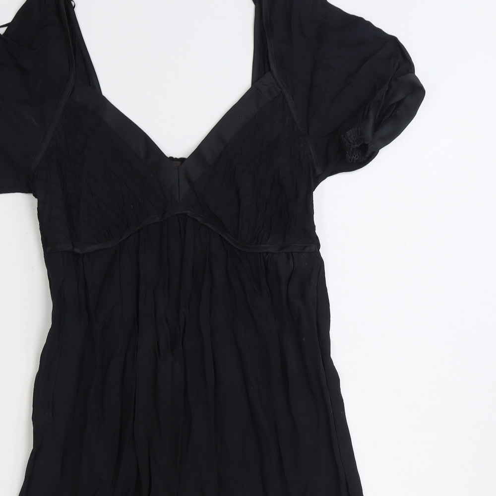 Miss Selfridge Womens Black Viscose A-Line Size 12 Scoop Neck Pullover - Shirred