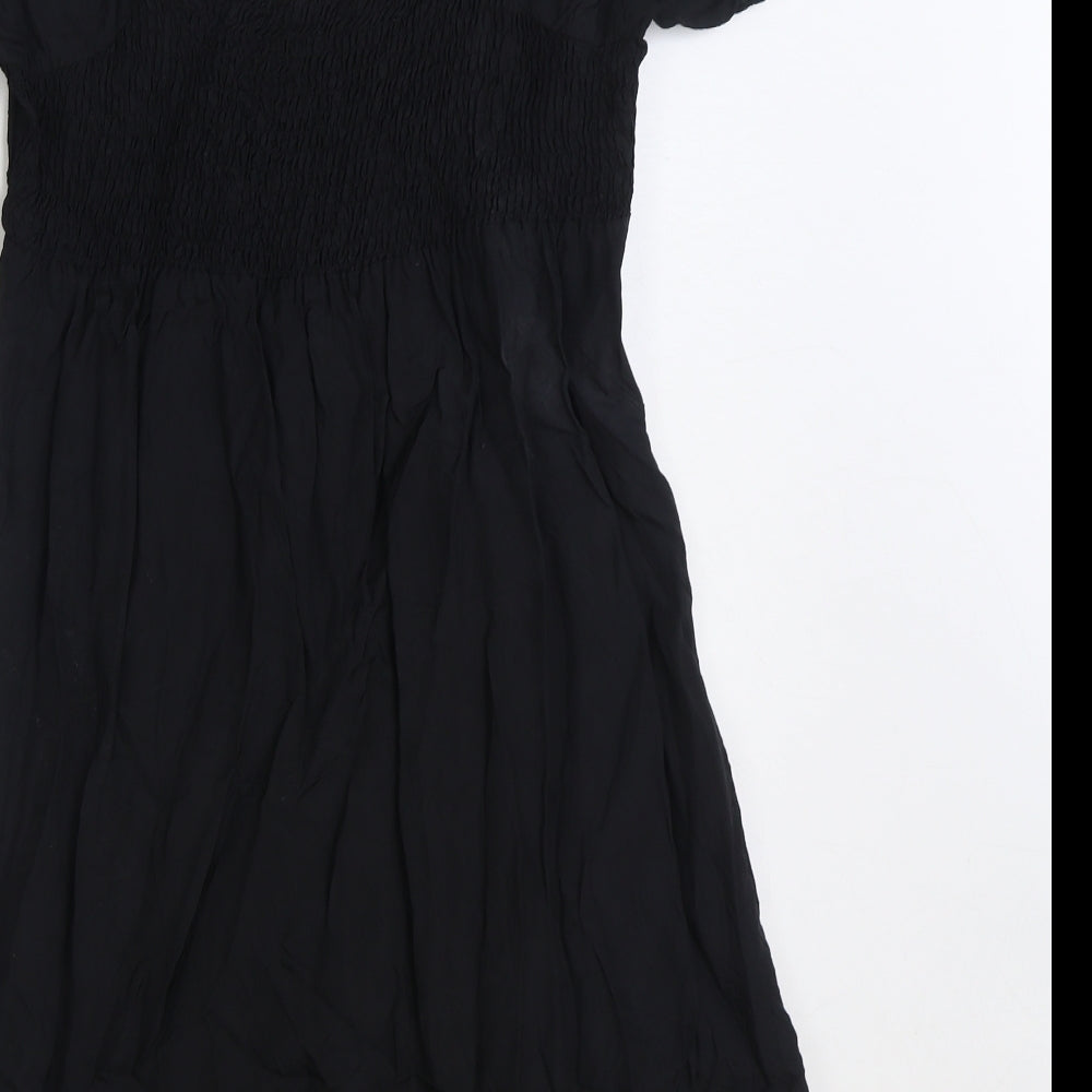 Miss Selfridge Womens Black Viscose A-Line Size 12 Scoop Neck Pullover - Shirred