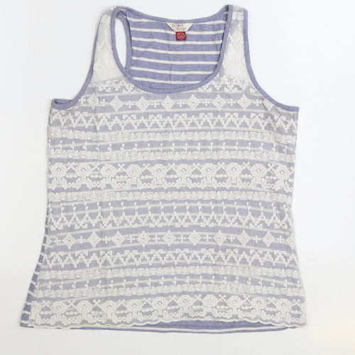 Palmer Womens Blue Striped Cotton Basic Tank Size 14 Scoop Neck - Lace front