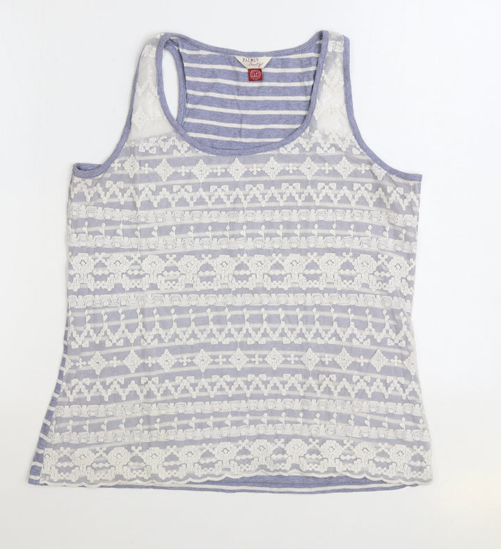 Palmer Womens Blue Striped Cotton Basic Tank Size 14 Scoop Neck - Lace front