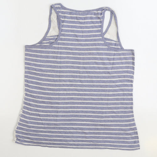 Palmer Womens Blue Striped Cotton Basic Tank Size 14 Scoop Neck - Lace front