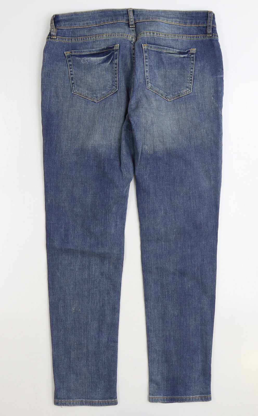 F&F Womens Blue Cotton Straight Jeans Size 12 L29 in Regular Zip