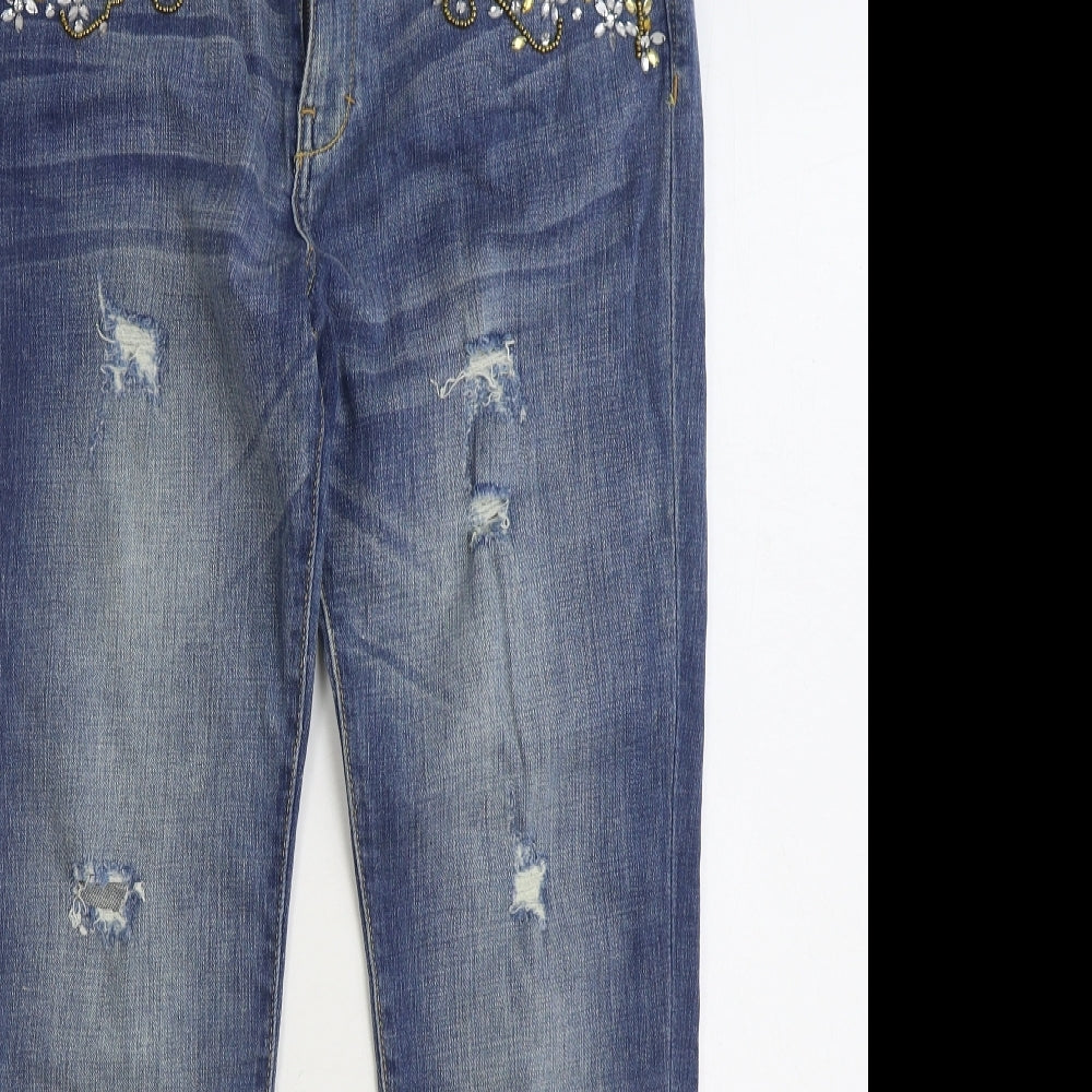 F&F Womens Blue Cotton Straight Jeans Size 12 L29 in Regular Zip