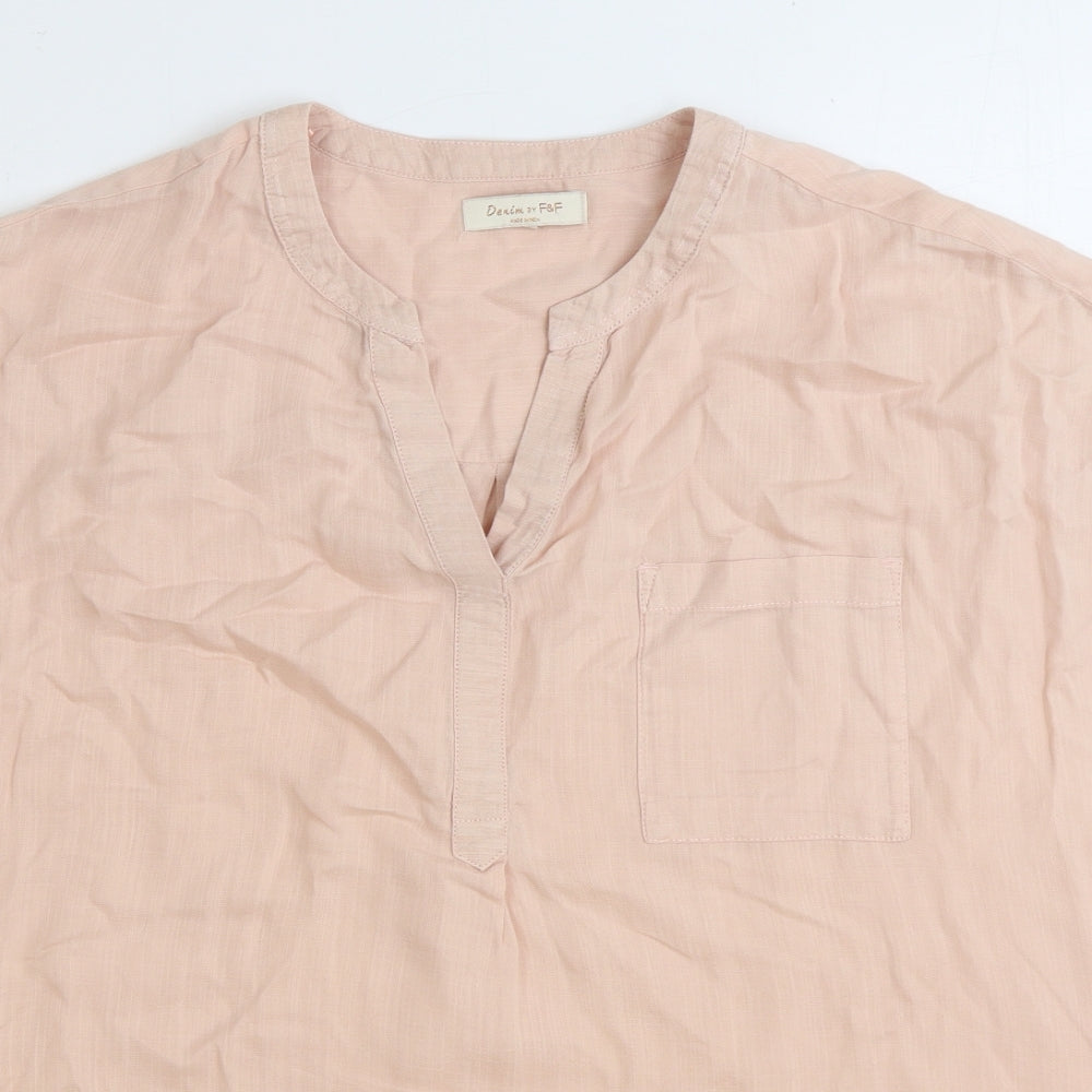F&F Womens Pink Lyocell Basic Blouse Size 16 V-Neck