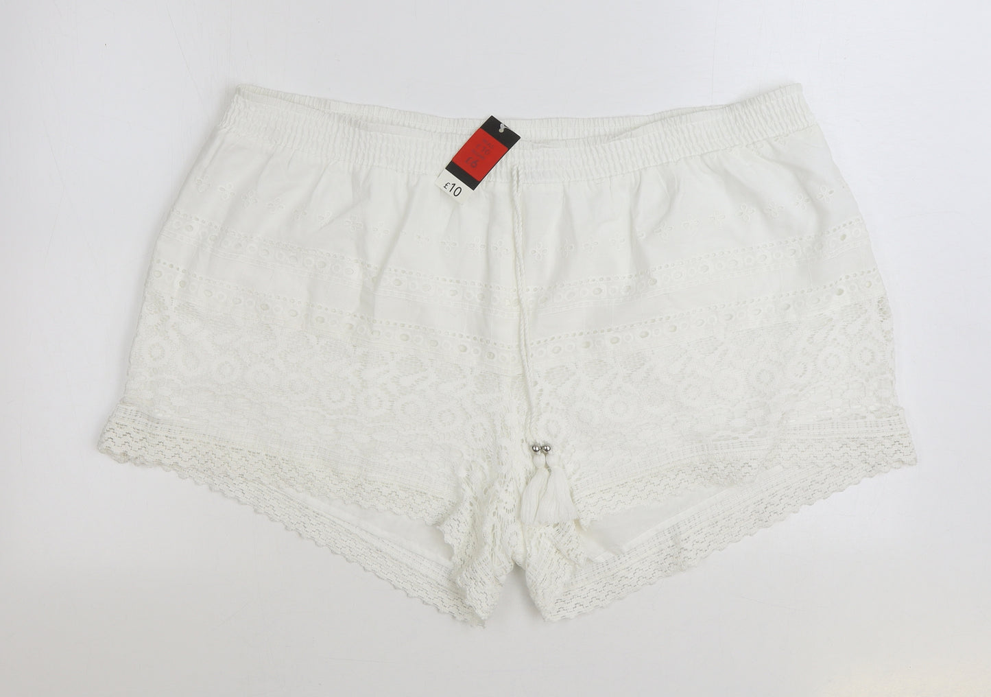 George Womens White 100% Cotton Hot Pants Shorts Size XL Regular Drawstring