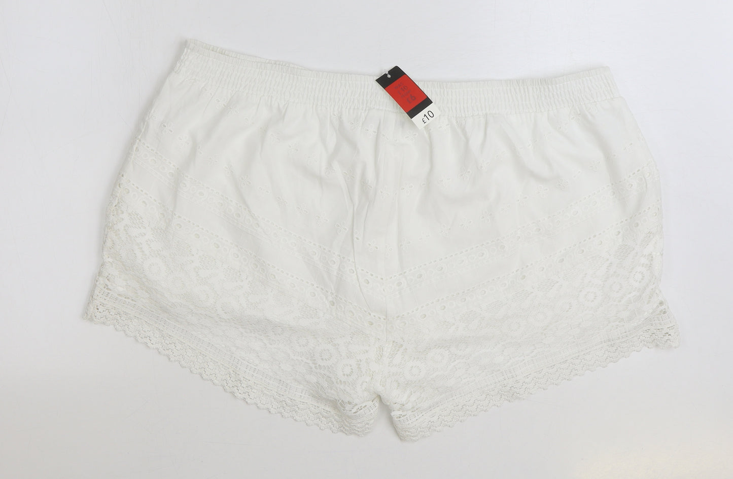 George Womens White 100% Cotton Hot Pants Shorts Size XL Regular Drawstring