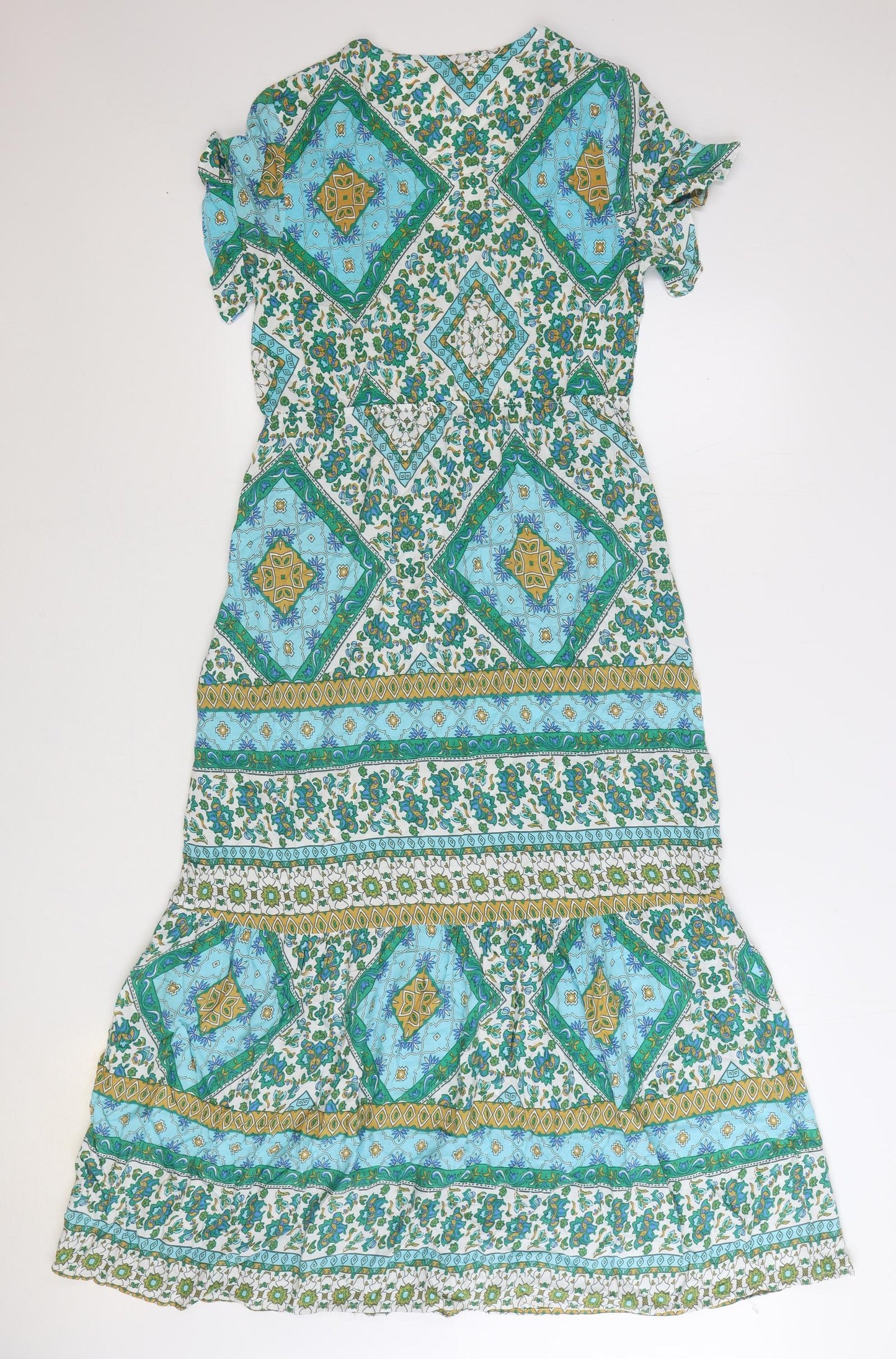 Emery Rose Womens Multicoloured Geometric Polyester Maxi Size L V-Neck Pullover