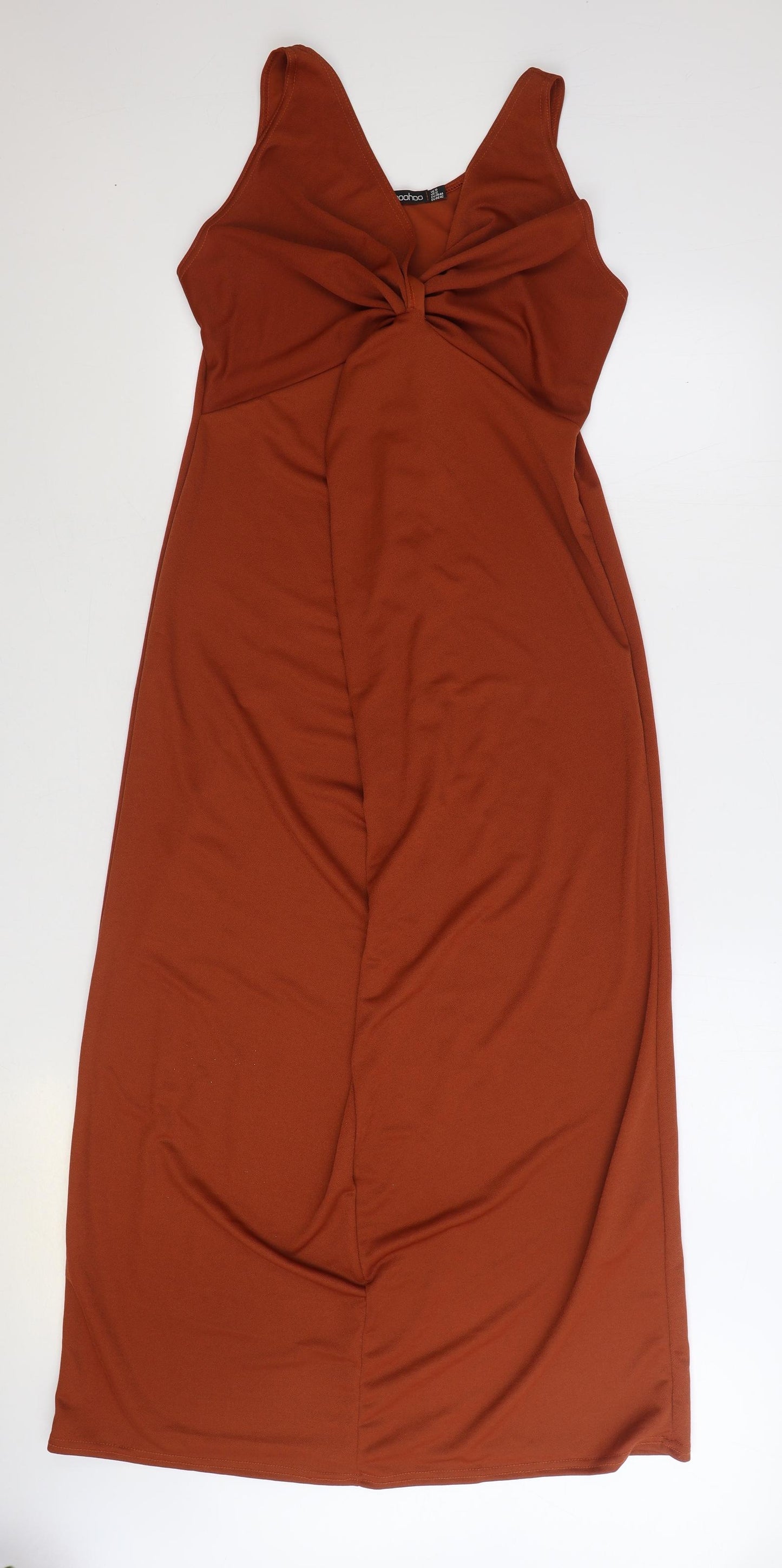 Boohoo Womens Brown Polyester Maxi Size 16 V-Neck Pullover - Knot Front