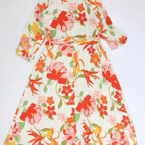 F&F Womens Multicoloured Floral Viscose Shirt Dress Size 14 Collared Button