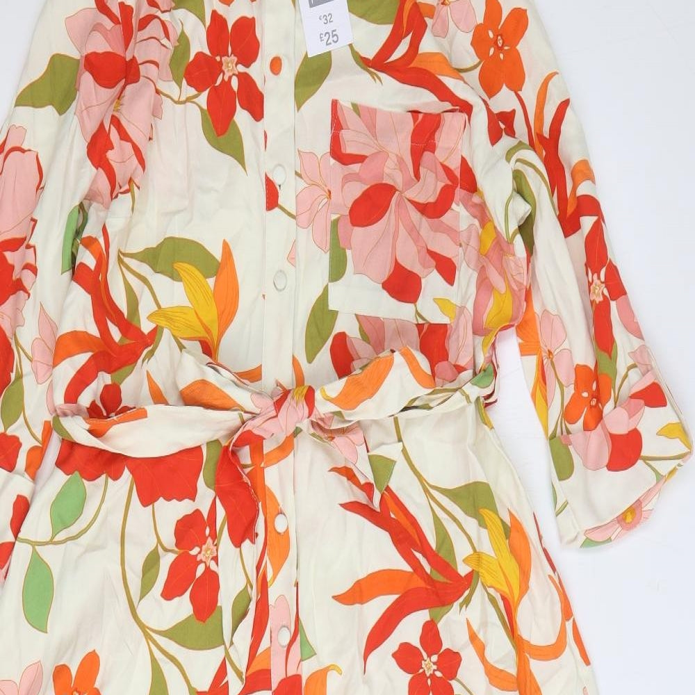F&F Womens Multicoloured Floral Viscose Shirt Dress Size 14 Collared Button