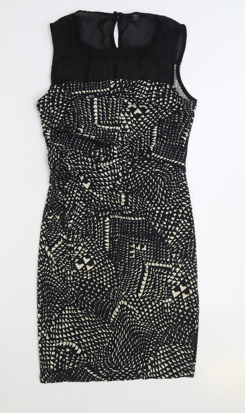 NEXT Womens Black Geometric Polyester Bodycon Size 12 Round Neck Button