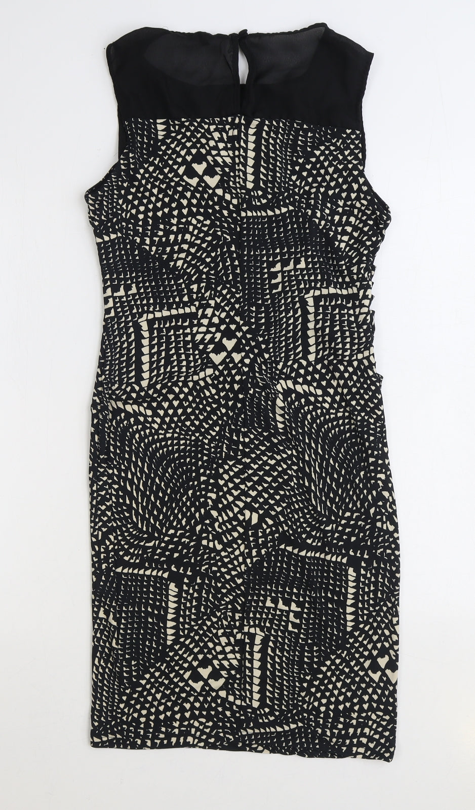 NEXT Womens Black Geometric Polyester Bodycon Size 12 Round Neck Button