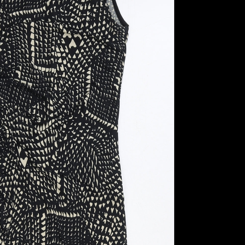 NEXT Womens Black Geometric Polyester Bodycon Size 12 Round Neck Button