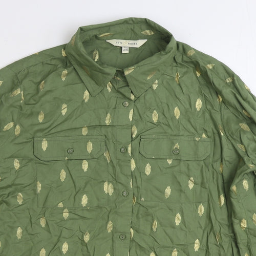 Love & Roses Womens Green Geometric Viscose Basic Button-Up Size 14 Collared