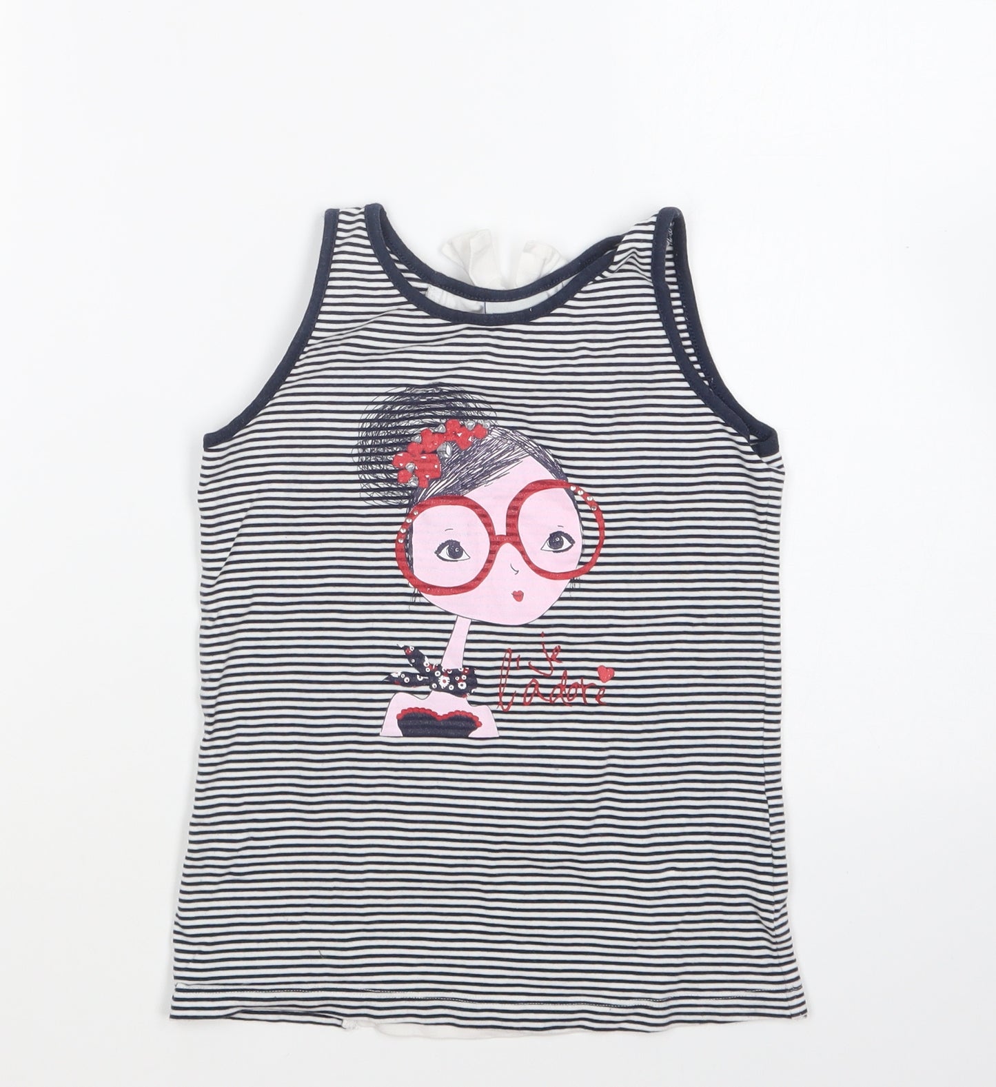 UBS 2 Girls Blue Striped Elastane Basic Tank Size 8 Years Round Neck Pullover