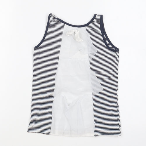 UBS 2 Girls Blue Striped Elastane Basic Tank Size 8 Years Round Neck Pullover