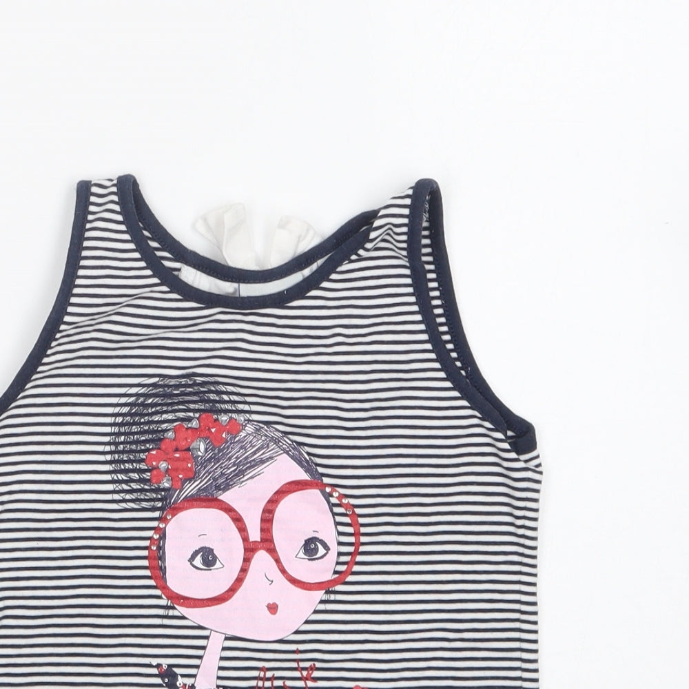 UBS 2 Girls Blue Striped Elastane Basic Tank Size 8 Years Round Neck Pullover