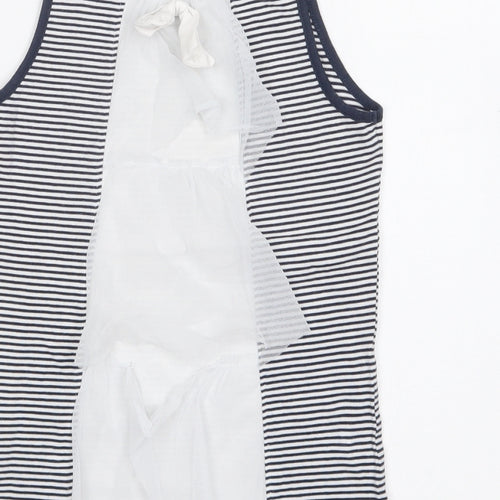 UBS 2 Girls Blue Striped Elastane Basic Tank Size 8 Years Round Neck Pullover