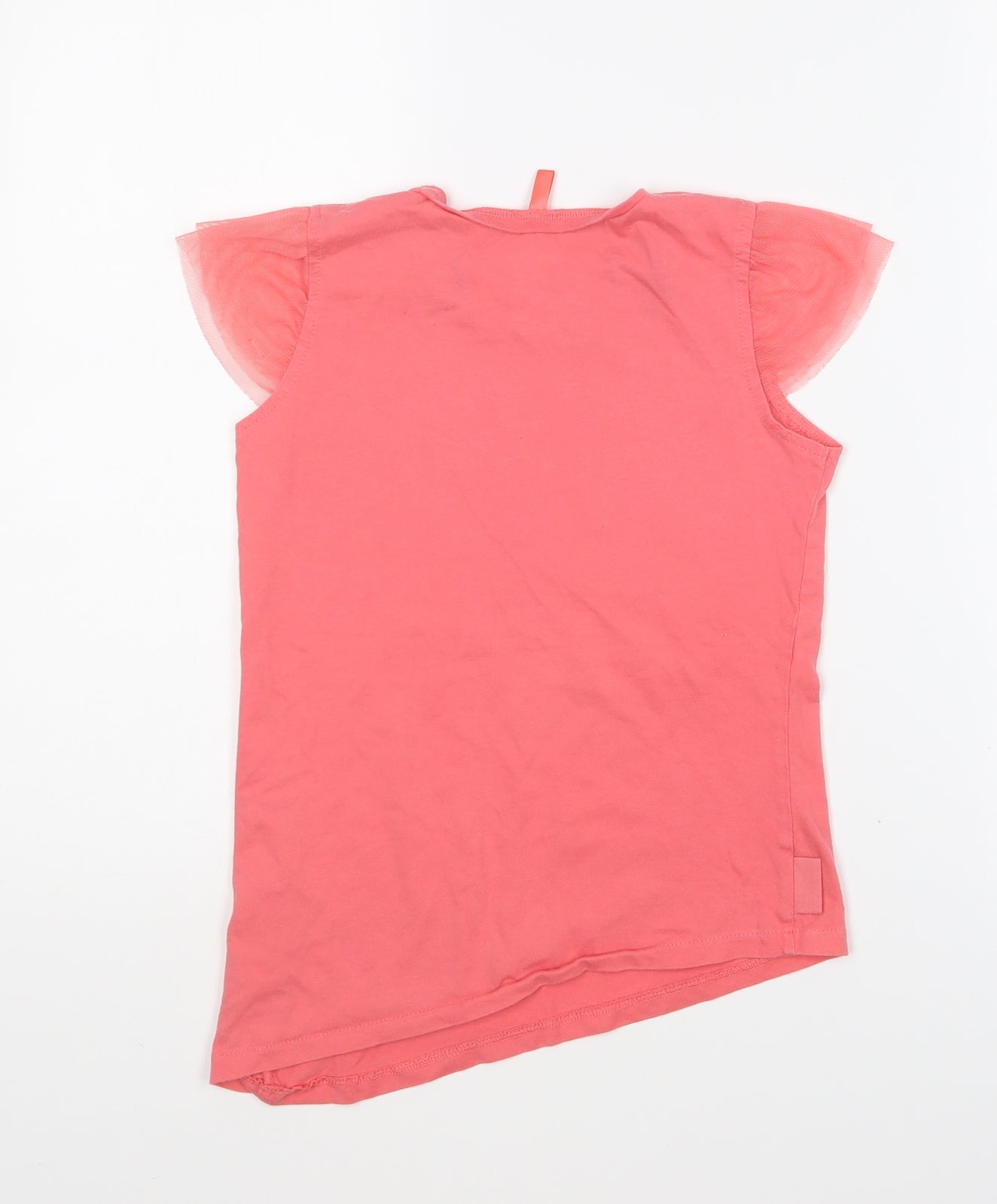 American Girl Girls Pink Cotton Basic T-Shirt Size 10-11 Years Round Neck Pullover - Ballerina. Mesh Sleeves.