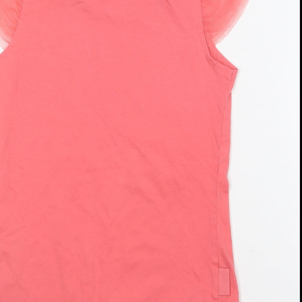 American Girl Girls Pink Cotton Basic T-Shirt Size 10-11 Years Round Neck Pullover - Ballerina. Mesh Sleeves.