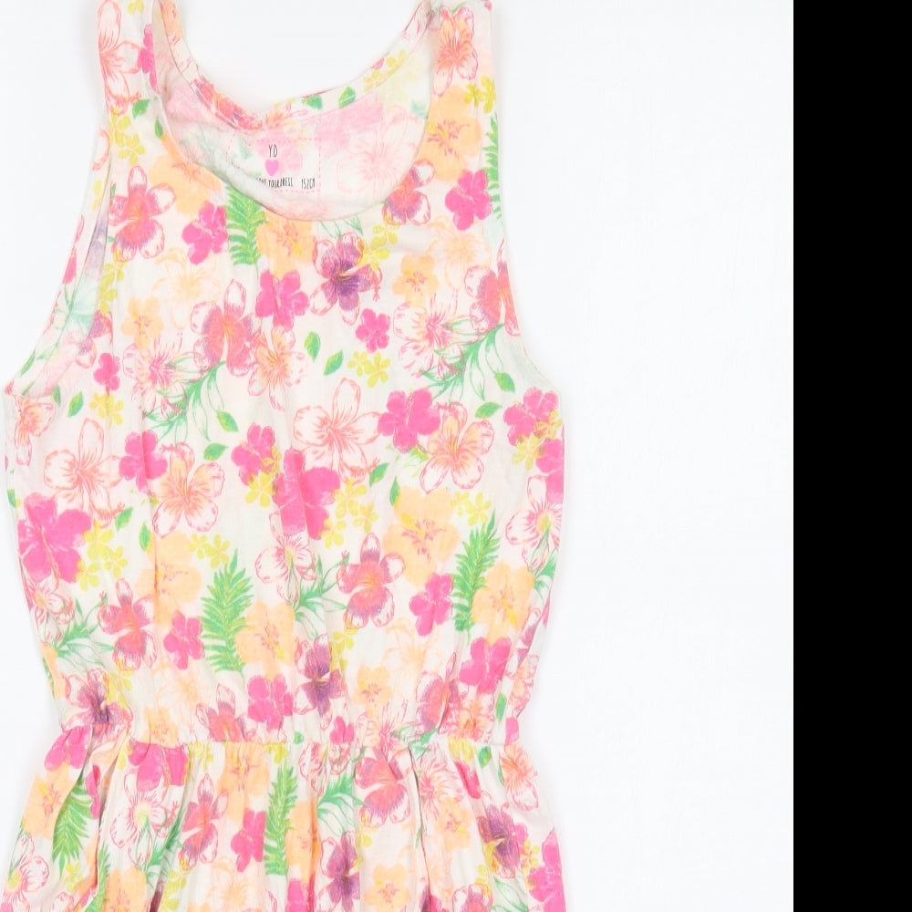 Young Dimension Girls Multicoloured Floral Cotton Playsuit One-Piece Size 11-12 Years Pullover
