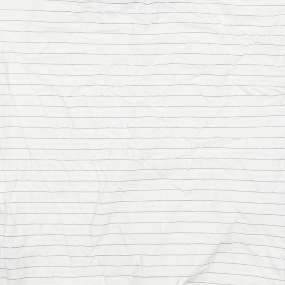 Marks and Spencer Girls White Striped Polyester Basic T-Shirt Size 10-11 Years Round Neck Pullover - Tie Front