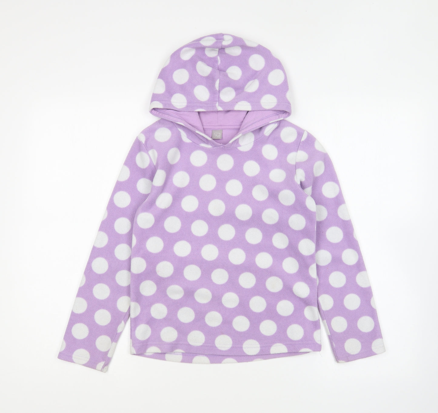 TU Girls Purple Polka Dot Cotton Pullover Hoodie Size 10 Years Pullover
