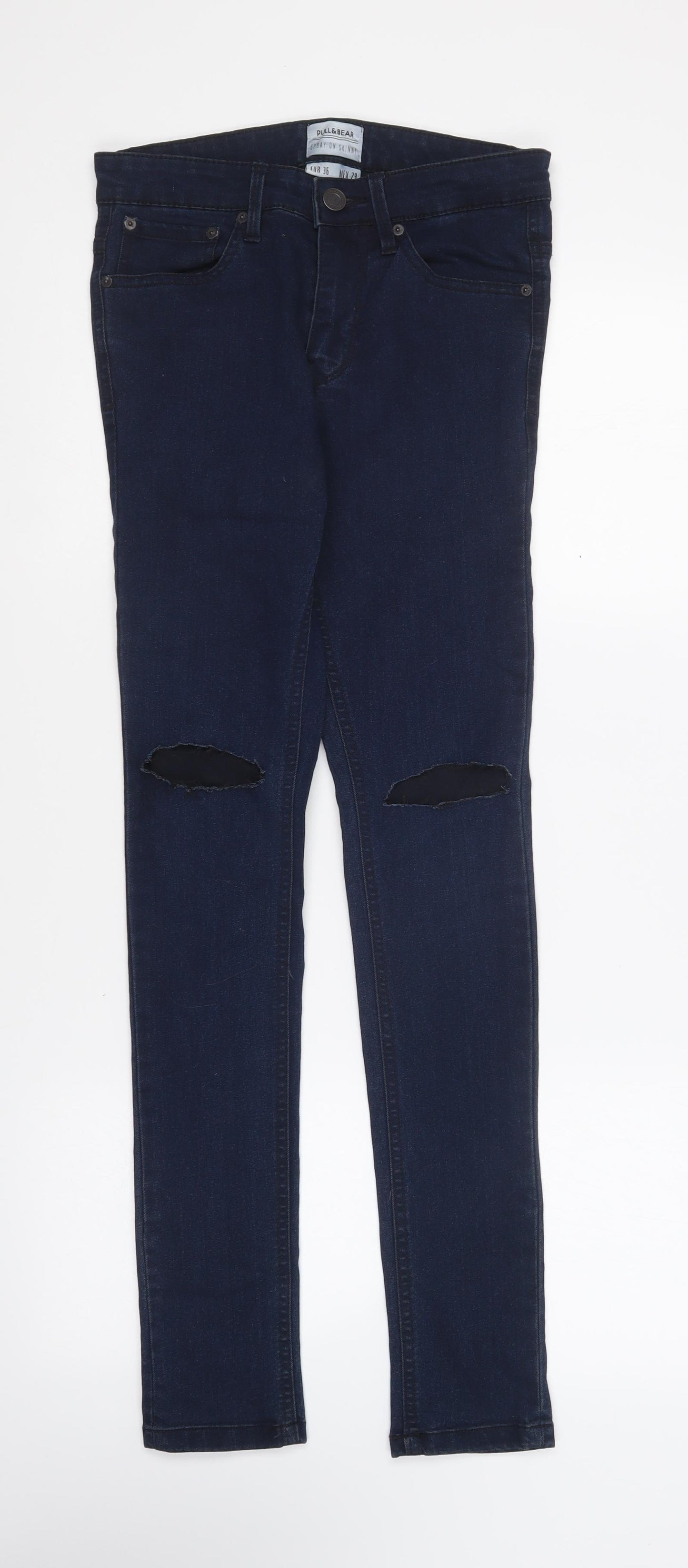 Pull&Bear Womens Blue Acrylic Skinny Jeans Size 8 L29 in Regular Button