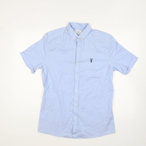 Marks and Spencer Mens Blue Cotton Button-Up Size S Collared Button