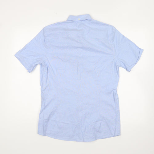 Marks and Spencer Mens Blue Cotton Button-Up Size S Collared Button