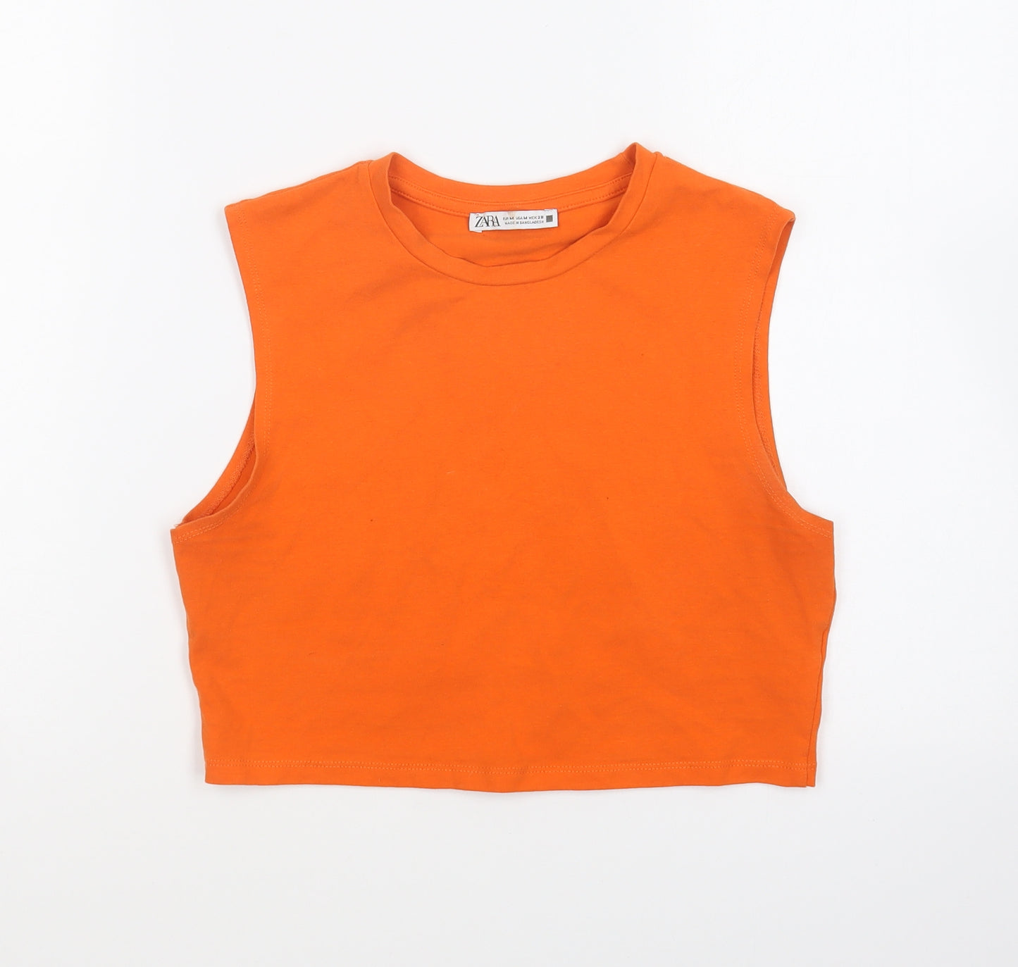Zara Womens Orange Cotton Cropped Tank Size M Round Neck