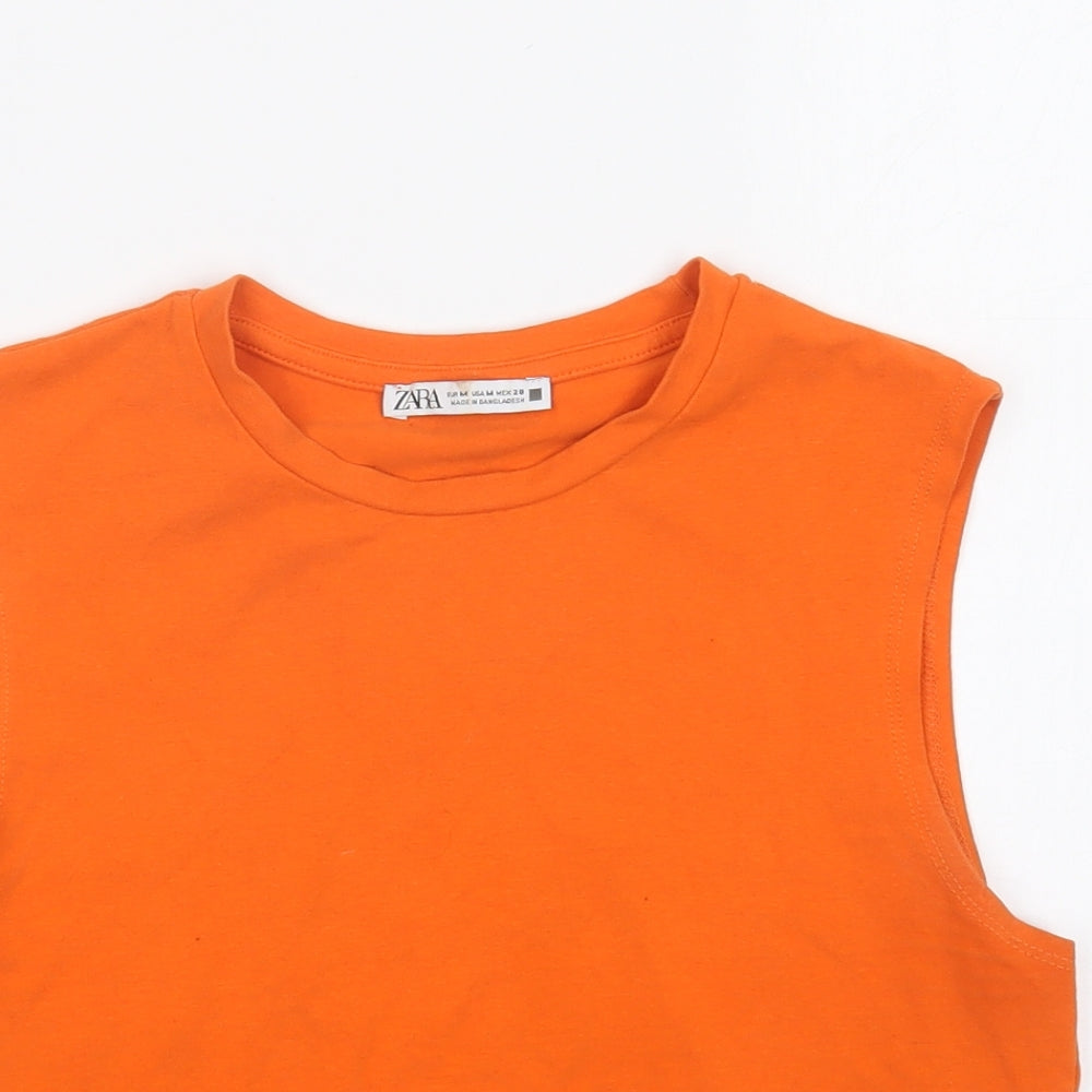Zara Womens Orange Cotton Cropped Tank Size M Round Neck