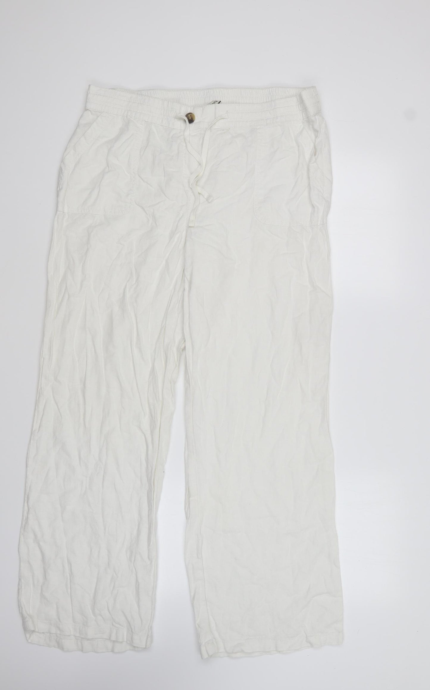 George Womens Ivory Linen Trousers Size 16 L28 in Regular Button