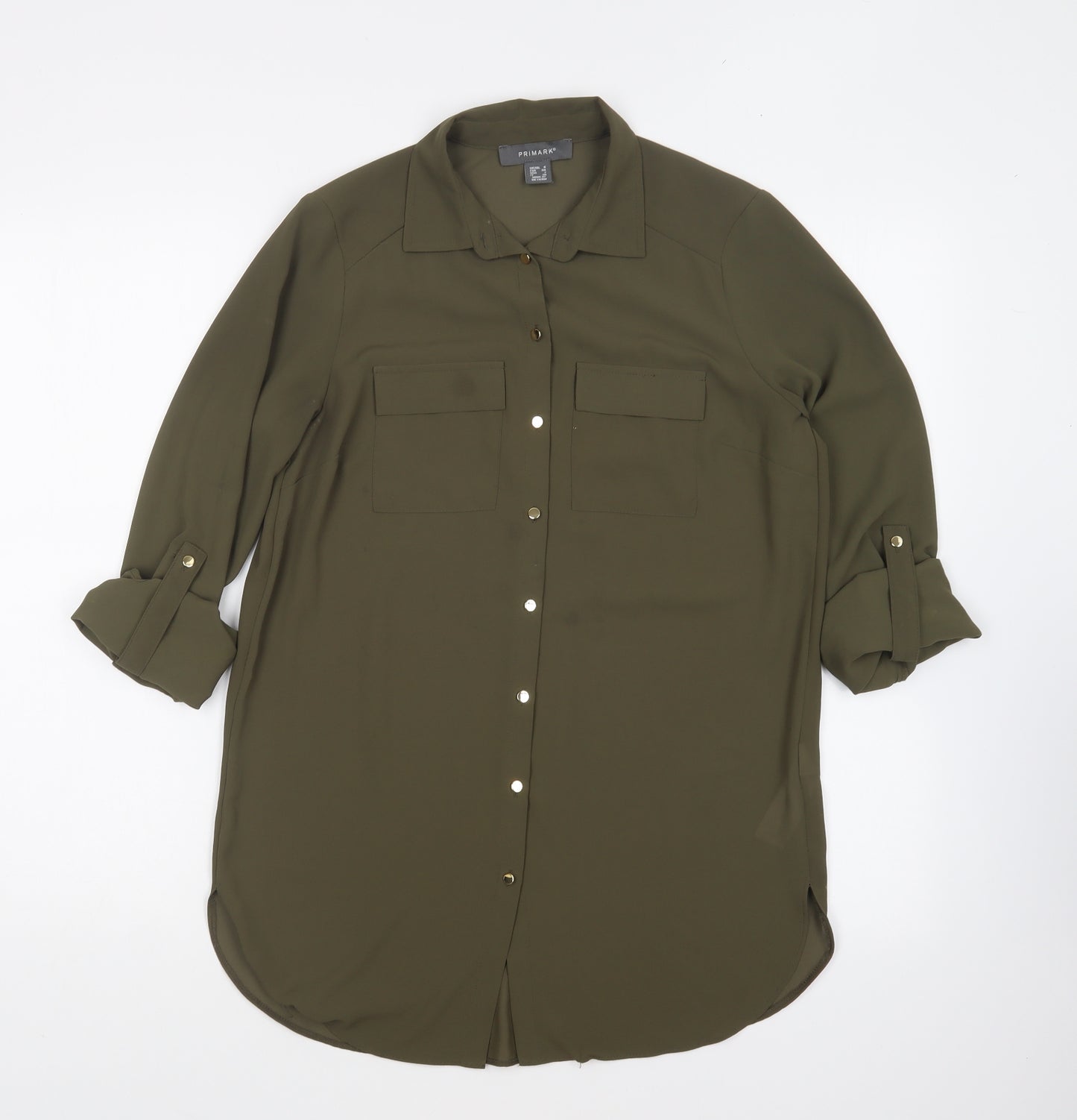 Primark Womens Green Polyester Basic Button-Up Size 6 Collared