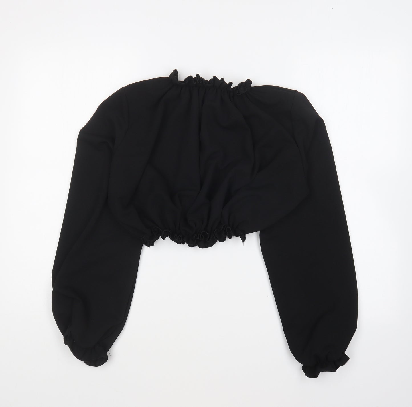 PRETTYLITTLETHING Womens Black Polyester Cropped Blouse Size 14 High Neck