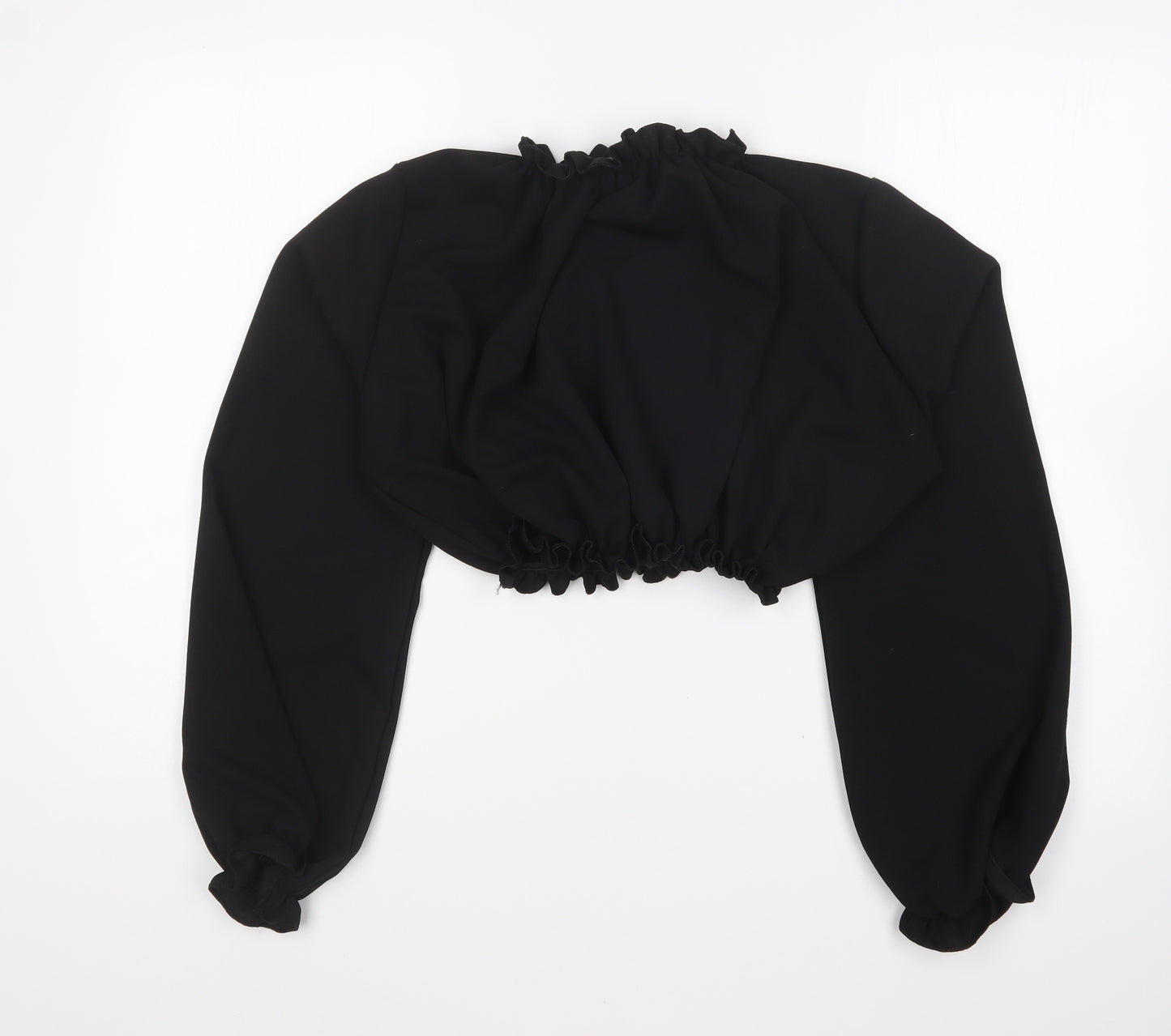 PRETTYLITTLETHING Womens Black Polyester Cropped Blouse Size 14 High Neck