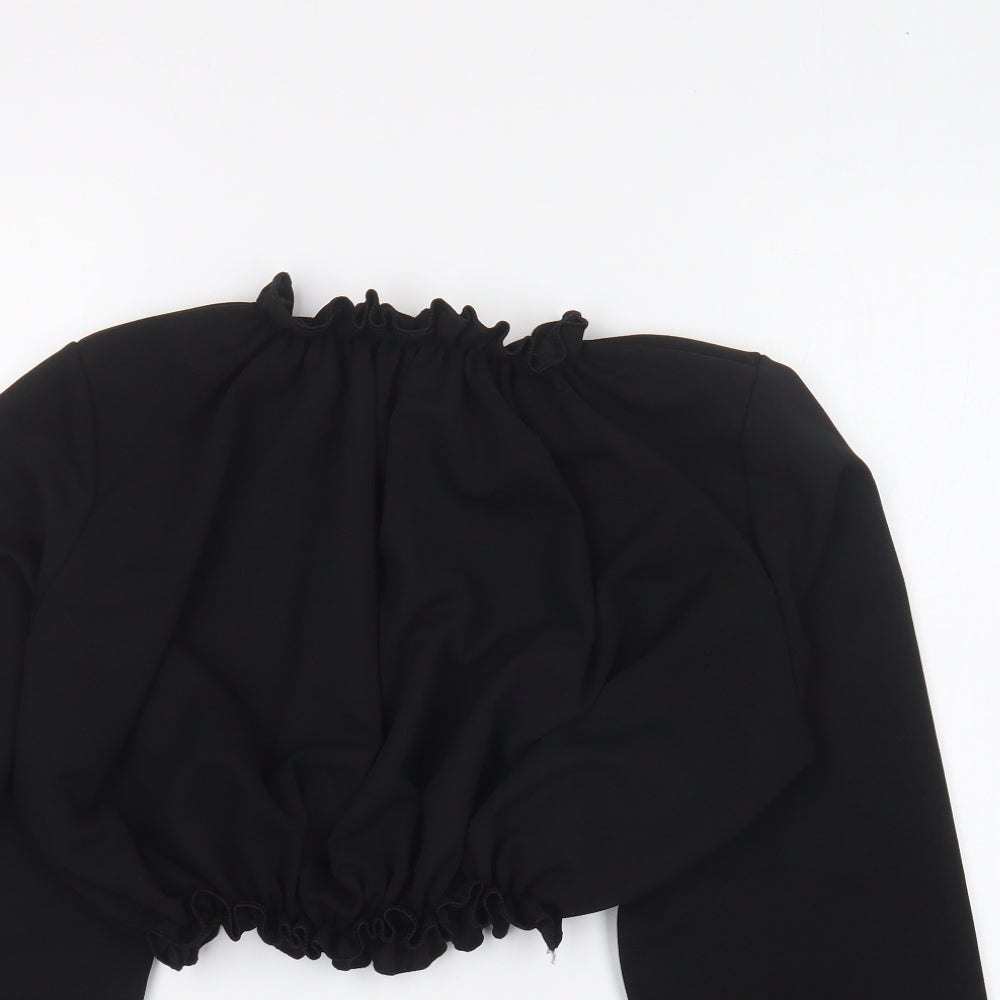 PRETTYLITTLETHING Womens Black Polyester Cropped Blouse Size 14 High Neck