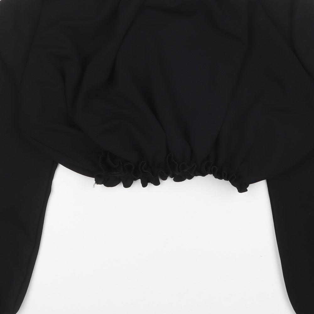 PRETTYLITTLETHING Womens Black Polyester Cropped Blouse Size 14 High Neck