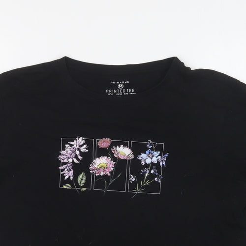 Primark Womens Black Cotton Basic T-Shirt Size M Round Neck