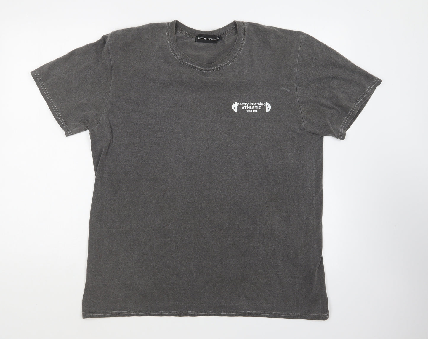 PRETTYLITTLETHING Womens Grey Cotton Basic T-Shirt Size M Round Neck