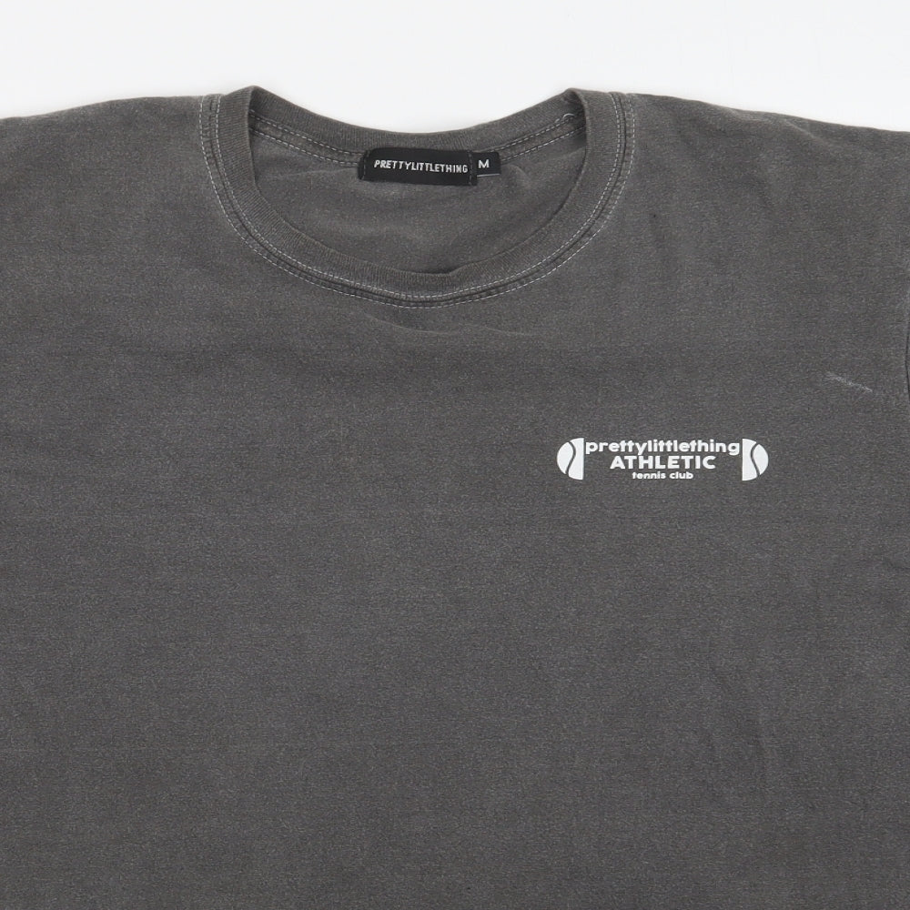 PRETTYLITTLETHING Womens Grey Cotton Basic T-Shirt Size M Round Neck