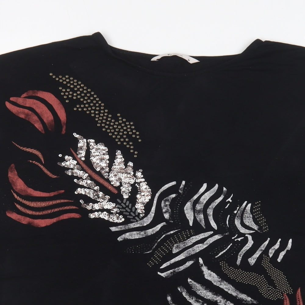 TU Womens Black Viscose Basic T-Shirt Size 14 Round Neck