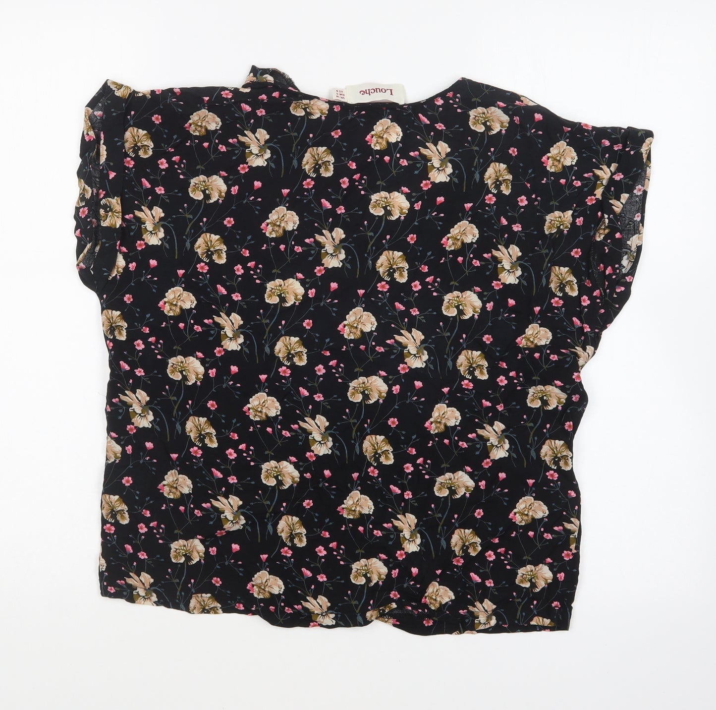Louche Womens Black Floral Viscose Basic Blouse Size 10 V-Neck